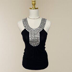 Y2K Body Central Black & Silver Beaded Tank Top